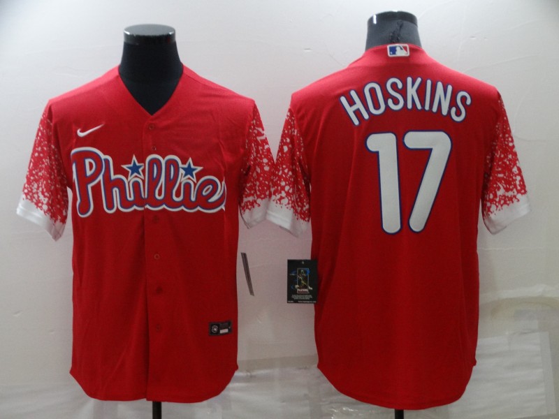 Men's Philadelphia Phillies #17 Rhys Hoskins Red Cool Base Stitched Jersey